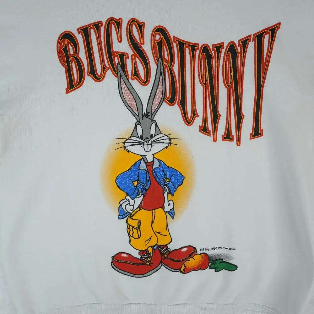 Vintage 90s Looney Tunes Bugs Bunny Sweatshirt Adult L White Made‎ USA Rare HTF